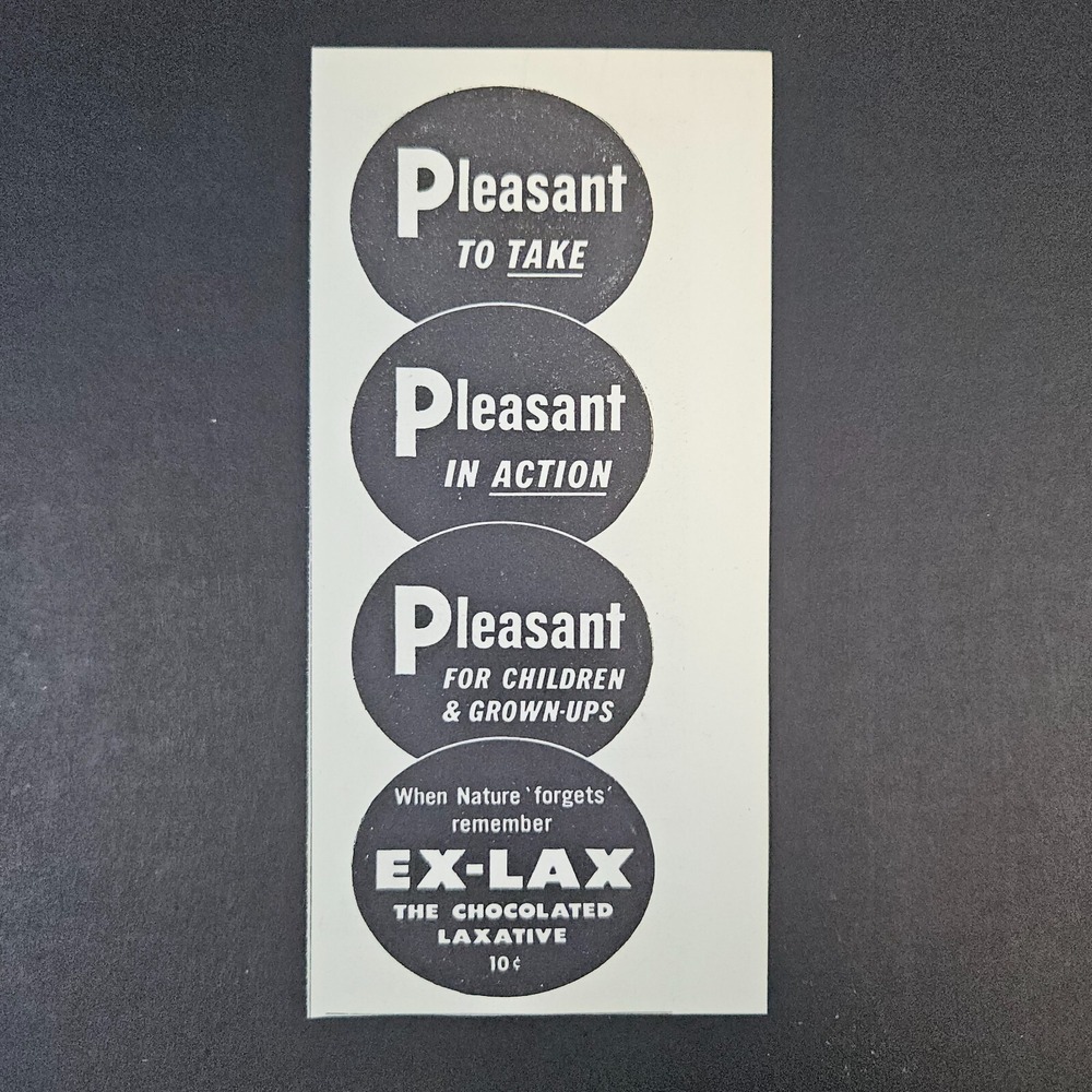 1949 Ex-Lax Chocolated Laxative Vintage Print Ad Pleasant When Nature Forgets‎